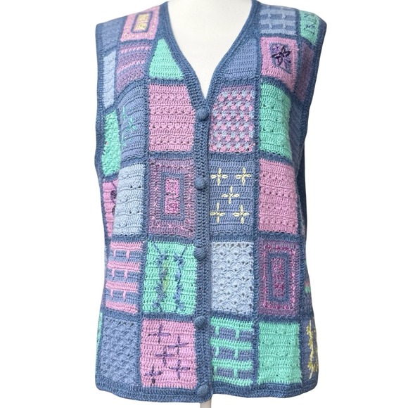 Koret City Blues Jackets & Blazers - Vintage Crochet Patchwork Sweater Vest Cottagecore Granny Square Boho
